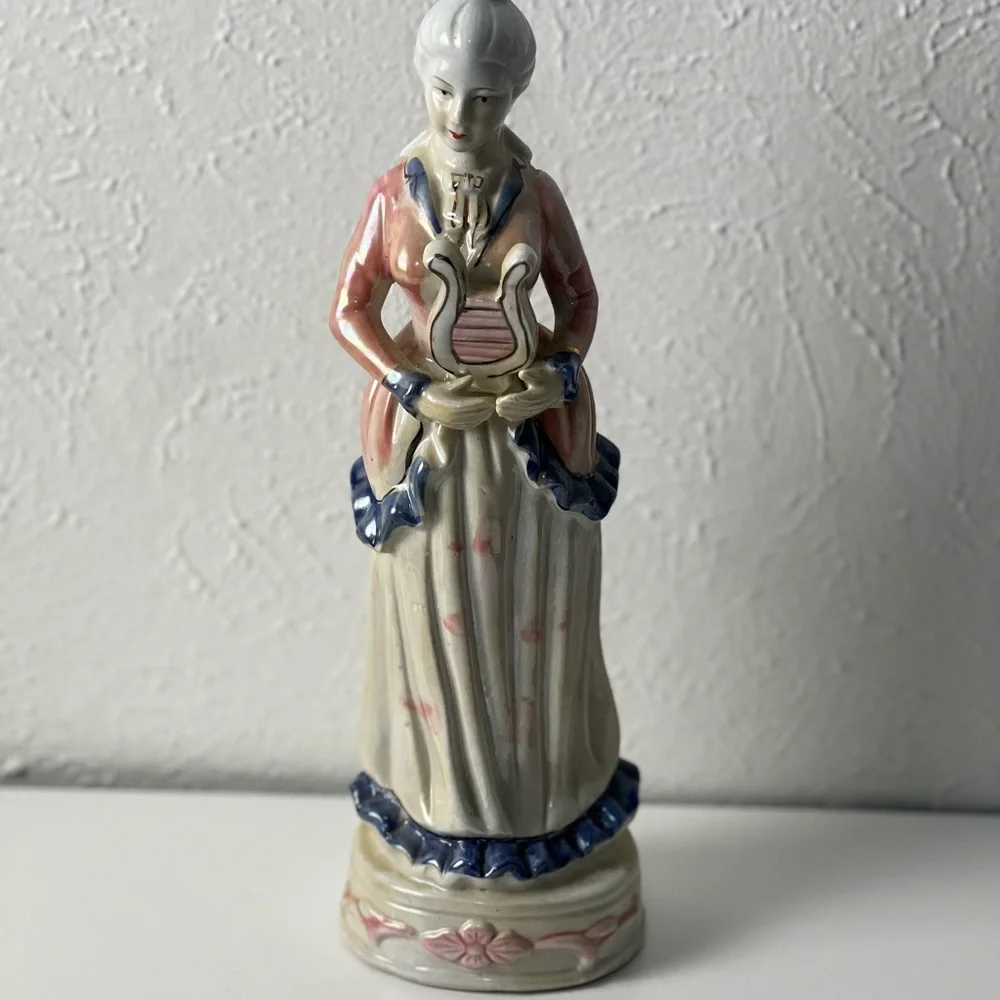 Vintage Victorian Lady Holding a Small Harp